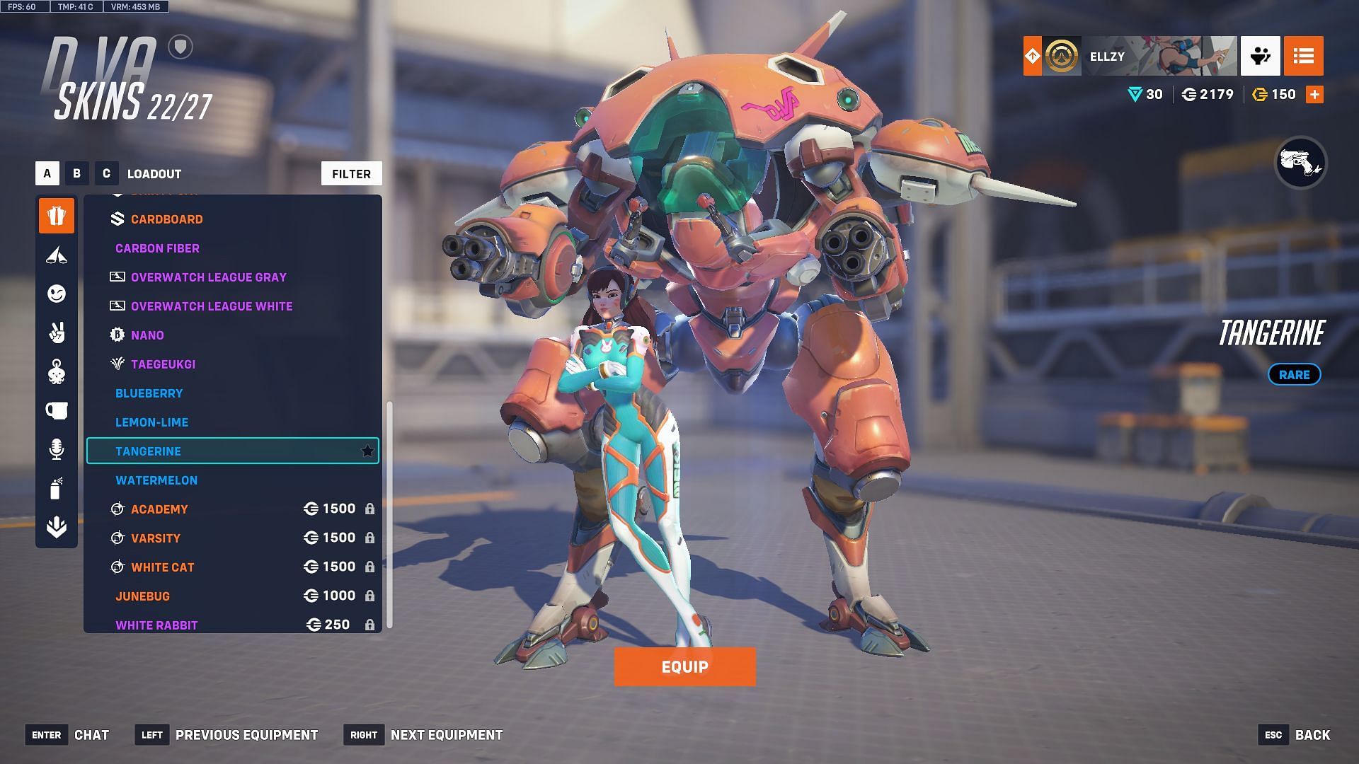 Tangerine D.Va skin (Image via Sportskeeda Gaming | Blizzard Entertainment)